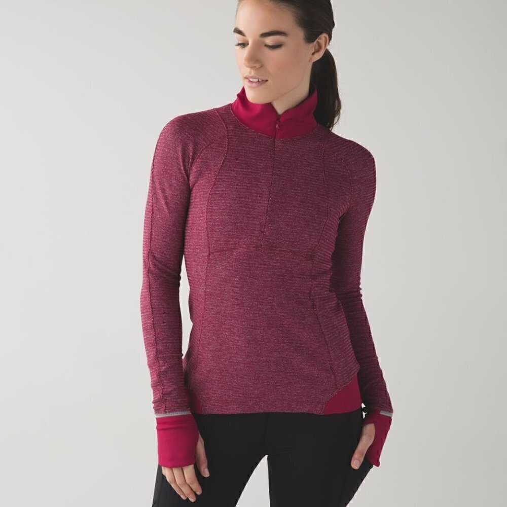 Lululemon Runderful 1/2 Zip - 6 Mini Check Bordeaux Drama Heathered Berry Rumble